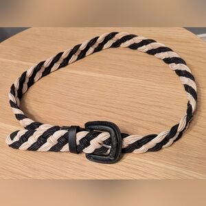 Women's Black & Cream Braided Fabric Belt That Fits Many Sizes